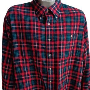 Vintage Mens Flannel Shirt XLT XL TALL 70's RED/GREEN ACRYLIC PLAID RELIC LOGGER